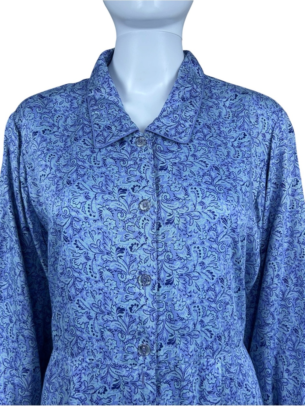 April Cornell Floral Maxi Shirt Dress Size L Rayon Blue Boho Cottagecore Country - Picture 4 of 16